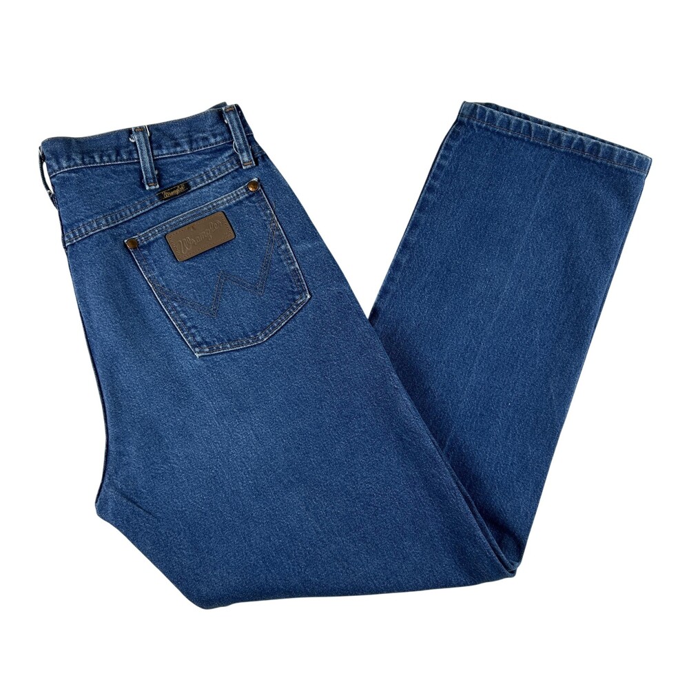 Wrangler Jeans Mens 34x30 Medium Wash Blue Cowboy Cut Straight Zip Fly 13MWZ USA